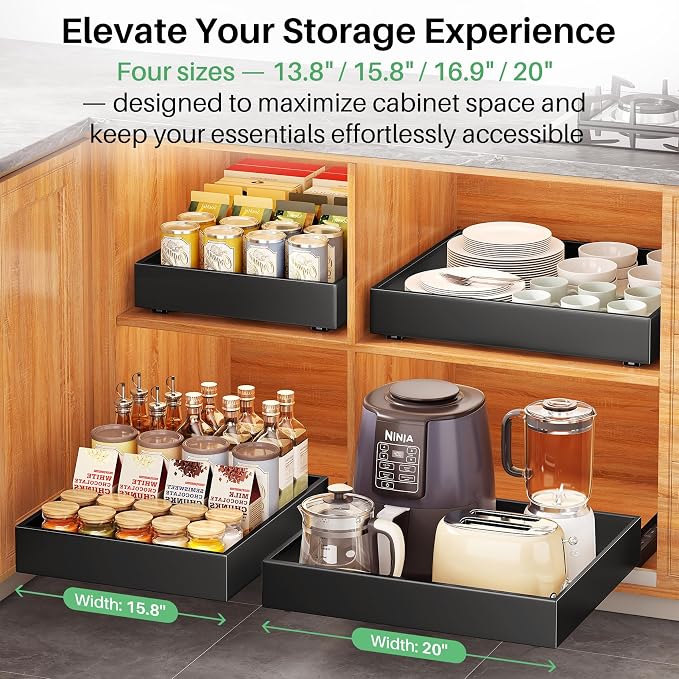Pull out Cabinet Organizer, 21"Deep, 11.8"Wide Full-Extension Heavy Duty Slide out Drawers with Nano Adhesive, Roll Out Shelves Sliding Cabinet for Kitchen, Bathroom, Pantry,Under Sink Storage(Black) - Image 6