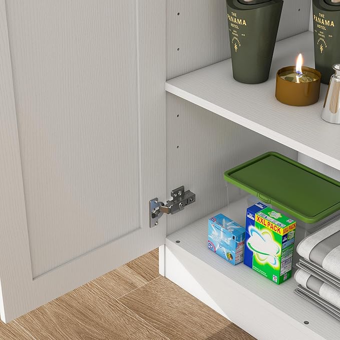Wooden Storage Cabinet, Collection Food Pantry Narrow Cabinet Free Standing with 2 Doors and 3 Shelves Tool Cabinet, for Kitchens, Living Room, Utility Rooms (White) - Image 6