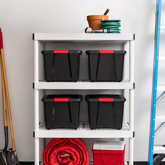 IRIS USA 4-Pack 40 Quart Storage Bins with Lids, Black | Black finish conceals stored items. Perfect for moving, blankets, clothing, and garage storage. Nestable design saves space - Image 3