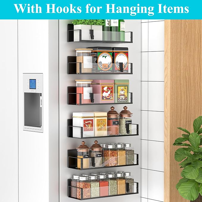 Metal Magnetic Spice Rack for Refrigerator Clear, 6 Pack | Magnetic Shelves Heavy Duty for Fridge in Kitchen, Seasoning Storage Organizer, For Oven Washer and Dryer, For Heavier Items - Image 2
