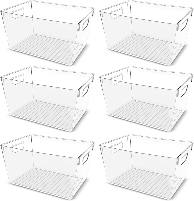Utopia Kitchen Pantry Organizers and Storage Bins, 6 Pack, Large, Clear | Storage Bins for Pantry, Durable Freezer Organizer Bins With Handles for Organizing Fridge, Kitchen Organization by UTOPIAKITCHEN