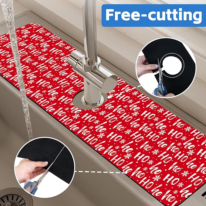 Christmas Hohoho Kitchen Sink Splash Guard Mat - Santa Claus Laugh Faucet Protector, Fast Drying Draining Mat for Kitchen and Bathroom 5.5"24" - Image 7