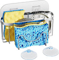 HapiRm Multifunctional Adhesive Kitchen Sink Organizer with M-Shaped, 2 Installation Methods Kitchen Sponge Holder, Rustproof Sponge Caddy for Brush, Sink Stopper and Scraper -Silver by HapiRm