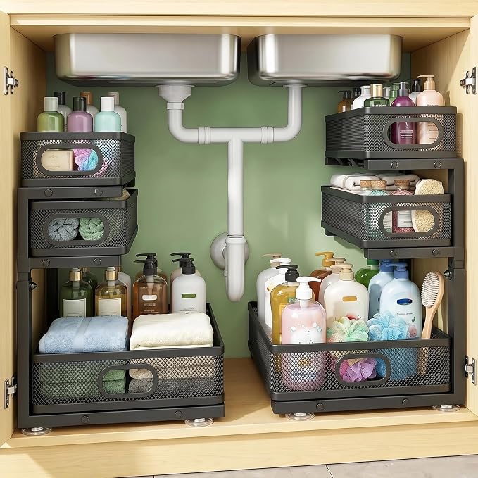 Under Sink Organizer, 2-Pack 3-tier Under Sink Storage Organizer Adjustable Height Easy Assembly Pull Out Cabinet Organizers Basket for Bathroom Kitchen Pantry Home Organization by Unknown