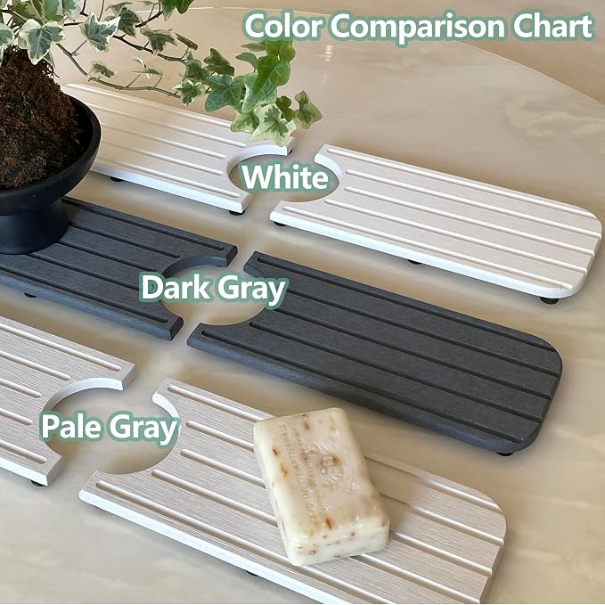 NiuYichee Faucet Mat for Kitchen Sink, Water Absorbing Diatomite Stone Tray | 17.3" x 3.9" Sink Coaster for Bathroom Counter, Stone Drying Mat, Sink Splash Guard, Fast Drying-Prevent Moisture, Dark Gray - Image 8
