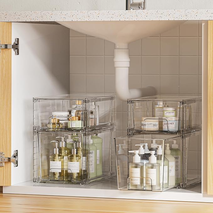 Vtopmart Clear Stackable Storage Drawers, 8 Pack Mixed Organizer Set | Medium and Small Pull-Out PET Drawers with Stackable Design for Flexible Organization, Cabinets, Closets, Pantry - Image 2