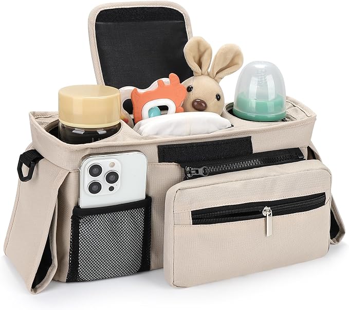 Accmor Universal Stroller Organizer with Insulated Cup Holder Detachable Phone Bag and Shoulder Strap,Stroller Bag Caddy Organizer for Uppababy, Baby Jogger, Britax Strollers - Image 3