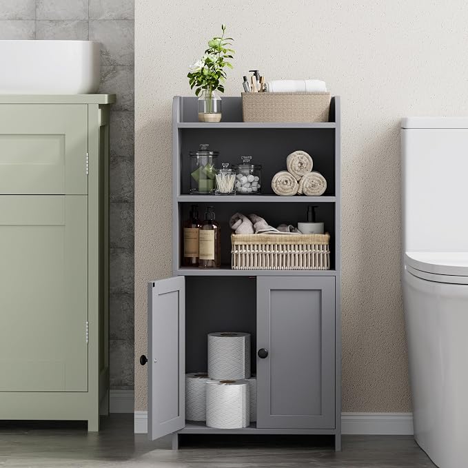 Homhedy Small Bathroom Storage Cabinet, Toilet Paper Storage Cabinet | Bathroom Floor Cabinet with Doors and Shelves, Bathroom Organizers for Small Spaces, 7.9" D x 14.6" W x 31" H, Gray - Image 6