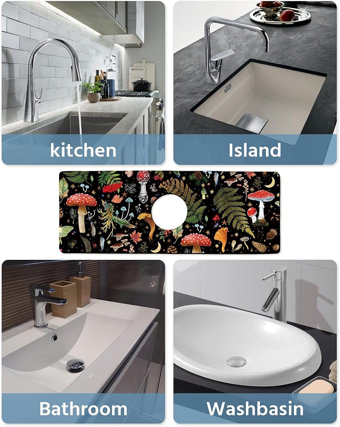 Patterned Sink Faucet Mat Kitchen Splash Guard Super Absorbent Drying Mat, Non-Slip Drain Pad for Kitchen Counter or Bathroom-15x5.5in - Image 6