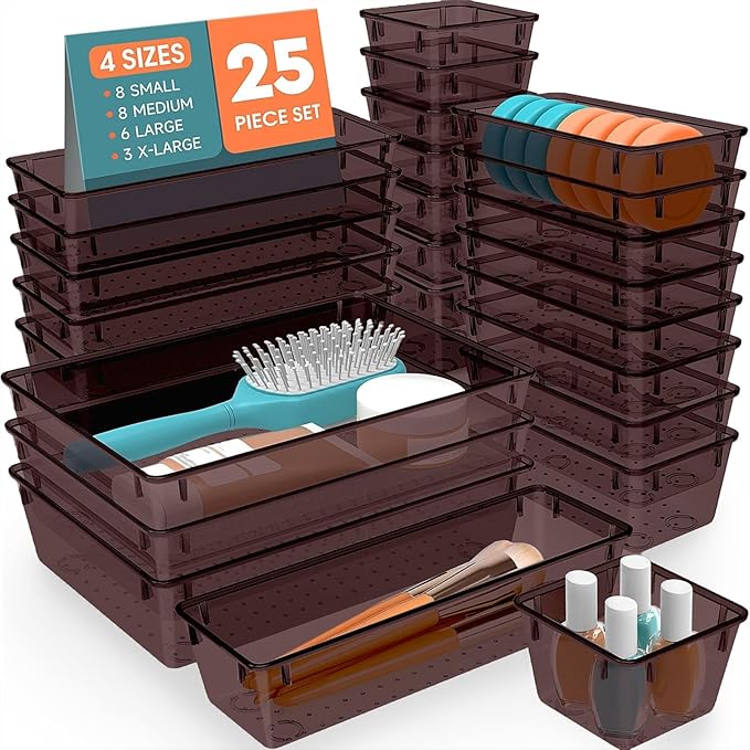 SpaceHacks 25 PCS Plastic Drawer Organizer, 4-Size Versatile Organizer Trays & storage Bins by SpaceHacks