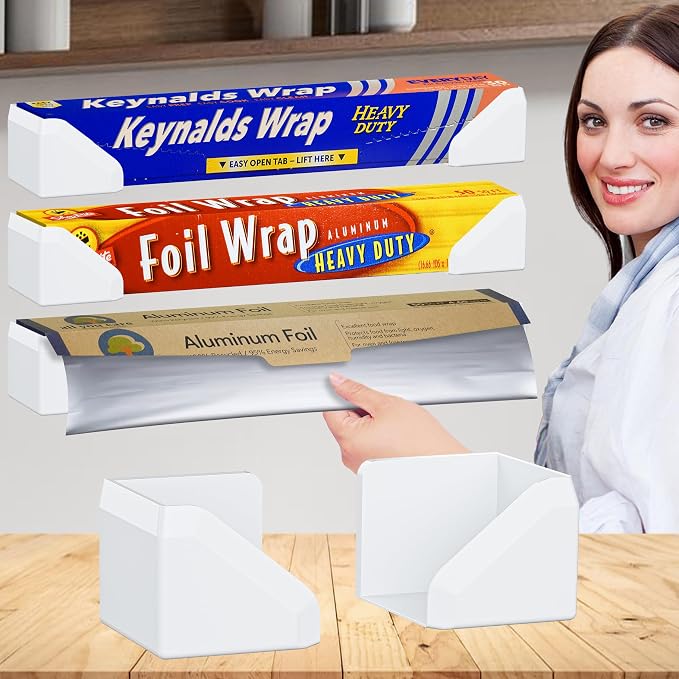 Skywin Adhesive Foil and Plastic Wrap Organizer White, Fits Box Width up to 2.16/55mm Aluminum Foil Organization and Storage – Aluminum Foil Heavy Duty Holder Aluminum Foil Dispense by Skywin