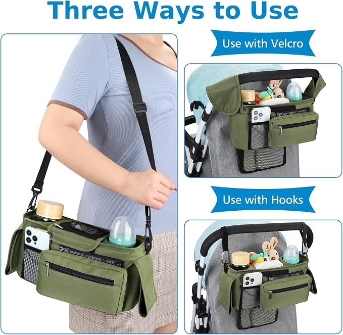 Accmor Universal Stroller Organizer with Insulated Cup Holder Detachable Phone Bag and Shoulder Strap,Stroller Bag Caddy Organizer for Uppababy, Baby Jogger, Britax Strollers - Image 6