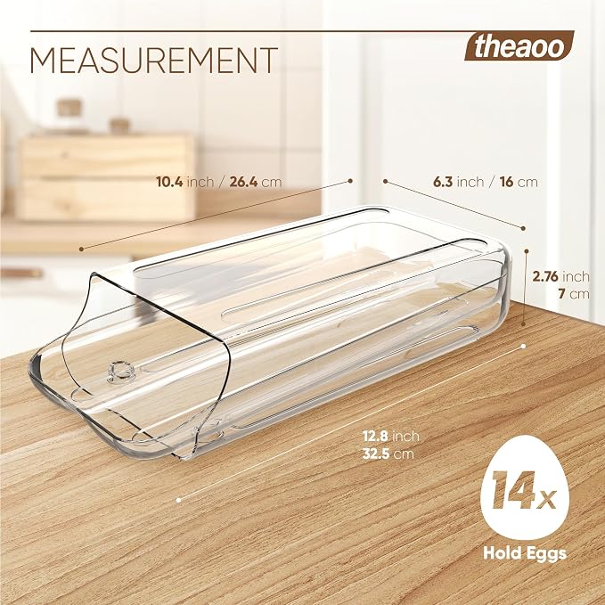 theaoo Egg Holder for Fridge, Automatic Rolling Egg Container, Clear, 1Pack | Quick Removable Inner Tray For Easy Egg Loading. Stackable Egg Dispenser For Refrigerator Storage and Organization - Image 3
