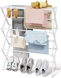 Sakugi Foldable 3-Tier Clothes Drying Rack 37.4" H with Non-Slip Feet | Indoor & Outdoor Use, Space Saving, Metal Frame, 11.4" D x 29.1" W, White by Sakugi