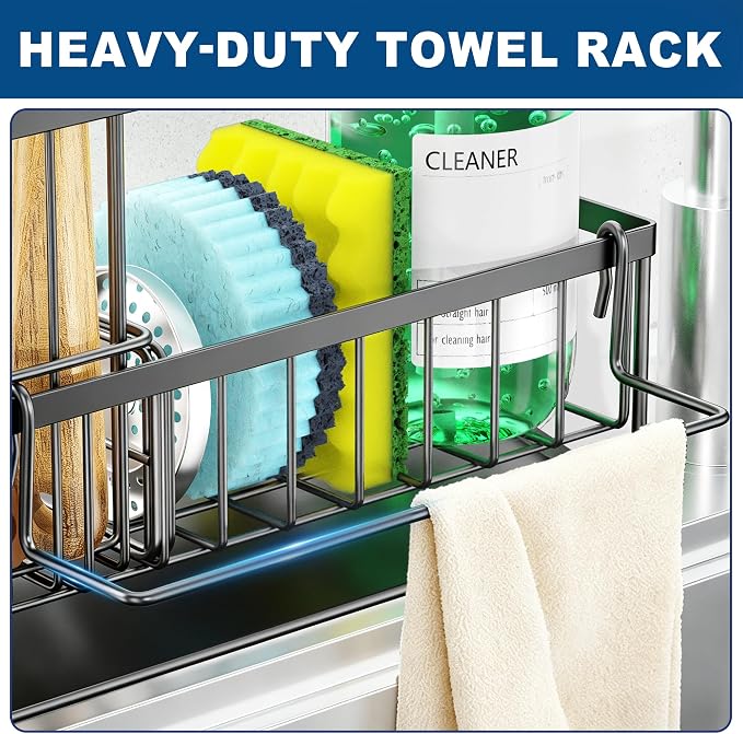 Sponge Holder for Kitchen Sink, Kitchen Sink Caddy, Kitchen Sink Sponge Holder, Dish Sponge Holder, Kitchen Sink Organizer for Sponge, Dish Brush, Scrubber(9.65" x 3.74" x 6.3", Dark gray) - Image 6