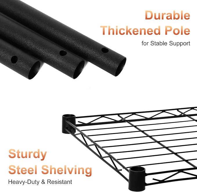 Whitmor 3 Tier Storage Shelves, Heavy Duty Metal Shelving, 400 lbs Capacity per Shelf, 1200 lbs Total, Easy Assembly for Kitchen, Garage, Plant, 18" L x 12" W x 26.4" H, Black - Image 5