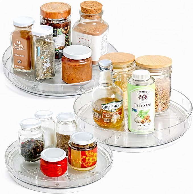 NOSTALGIQ 3-Pack Lazy Susan Organizer | Rotating Pantry Organizers and Storage | Clear Lazy Susan for Table Top, Cabinet Organizer, Perfume Organizer, Spice Rack Organizer (9", 10", 11") by NOSTALGIQHOME
