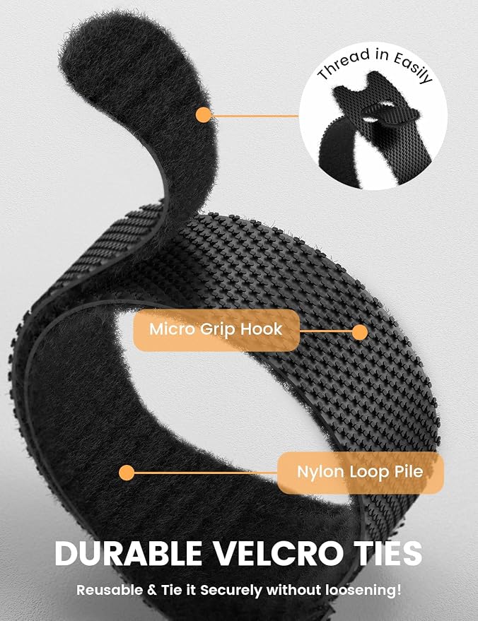 Lamicall 60PCS Reusable Cable Ties, 6-Inch Nylon Hook Loop Straps | [Upgraded Tapered Tail] for Effortless Threading, Adjustable Cord Organizer Management for Desk PC Home Office - Image 3