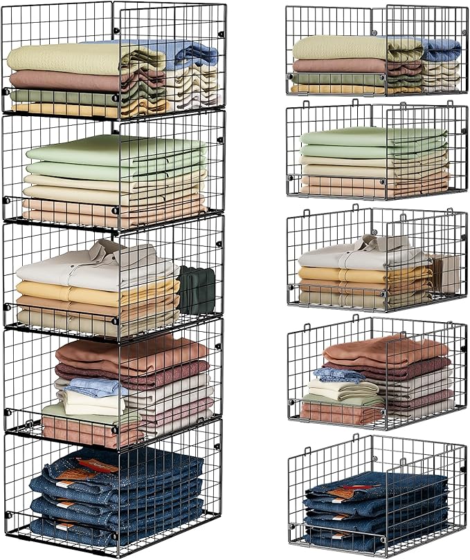 5-Tier Stackable Closet Storage Baskets, Closet Organizers and Storage Shelves, Foldable & Stackable Clothes Storage Bins for Closet System, Closet Shelf Organizer for Home,Black(Patent No. 30022416) by FollowWithYociyogaTogether