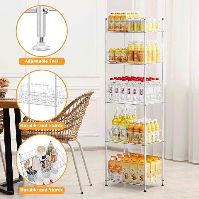 Water Bottle Organizer 5 Tier Water Bottle Storage Rack Beverage Organizer for Pantry, Metal Bottled Water Drink Holder, Large Capacity Soda Can Organizer for Kitchen Party - Image 3