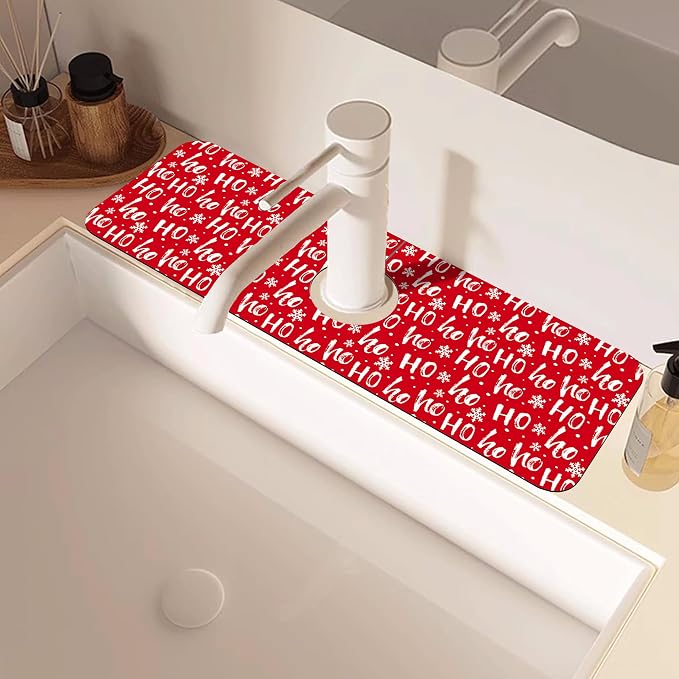 Christmas Hohoho Kitchen Sink Splash Guard Mat Santa Claus Laugh Sink Splash Guard Faucet Mat Draining Mat Fast Drying Sink Protectors for Kitchen and Bathroom 5.5"×15" - Image 2