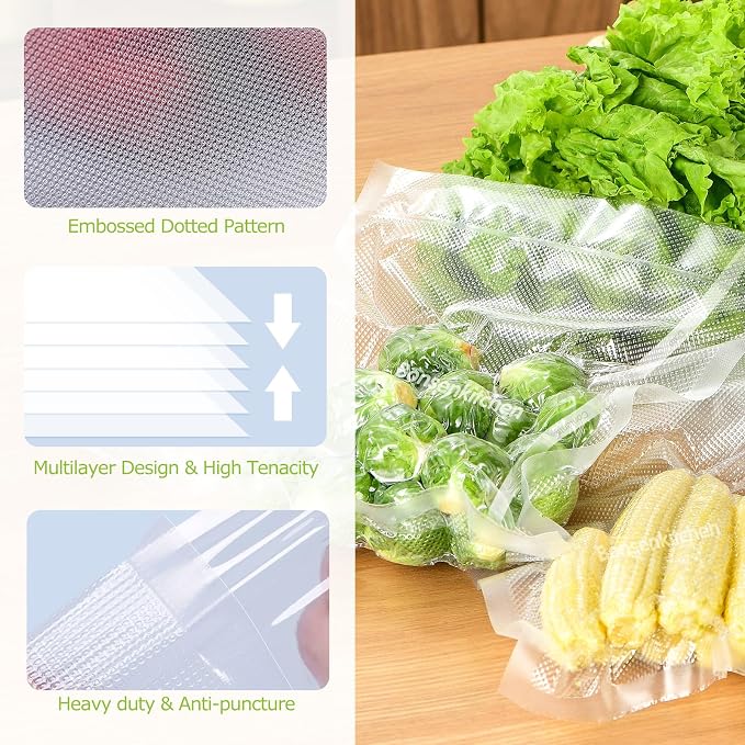 Bonsenkitchen Vacuum Food Sealer Rolls Bags for Food, 2 Packs 8 in x 20 ft | BPA-free, Heavy-duty Small Vacuum Seal Bags, Durable Commercial Customized size for Storage and Sous Vide Cooking, VB3206 - Image 2