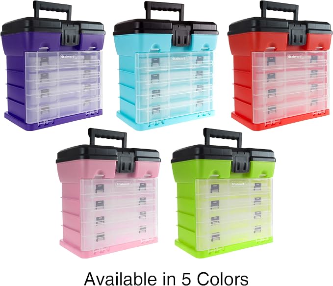 Storage and Tool Box-Durable Organizer Utility Box-4 Drawers with 19 Compartments Each for Hardware, Fish Tackle, Beads, and More by Stalwart (Purple) | With Drawers and Customizable Compartments for Hardware, Fishing Tackle Box, Beads, or Craft Supplies - Image 7
