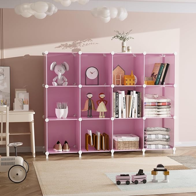 AWTATOS 12 Cube Storage Organizer, Closet Organizers Storage Shelves, Pink | Portable Closet Organizers, DIY Stackable Storage Cubes Shelves Bookshelf, Plastic Clothes Shelving for Home, Bedroom - Image 4