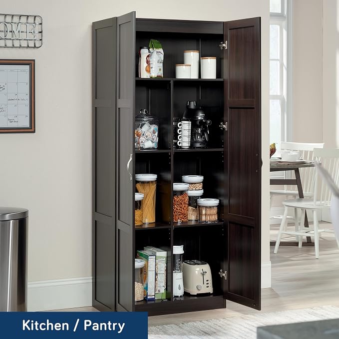 Sauder Storage Cabinet/ Pantry cabinets, 29.61 " x D: 16.02 " x H: 71.50", Cinnamon Cherry finish - Image 4