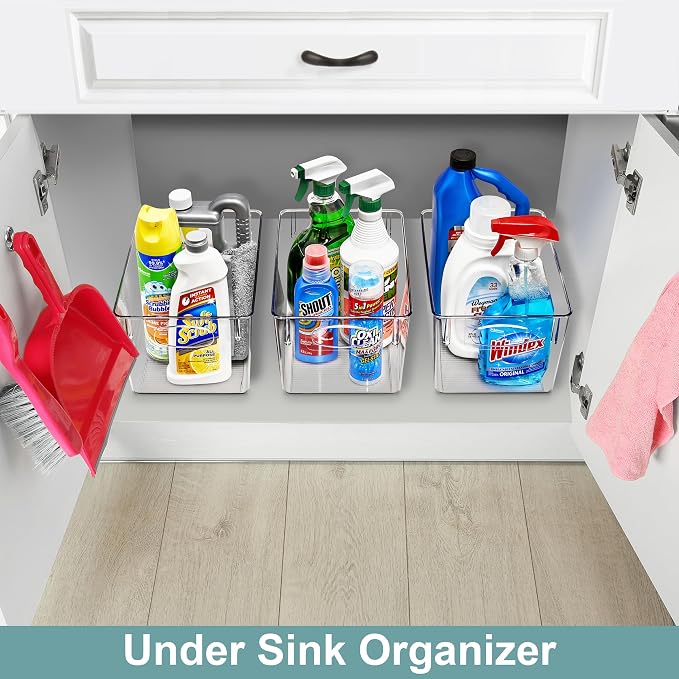 Sorbus 8 Pack Large Clear Plastic Storage Bins, Clear Organizer Bins with Handle for Kitchen, Pantry, Cabinet, Refrigerator, Craft, Toys, Clothes, Closet, Under Sink, Bathroom Organizers and Storage - Image 2