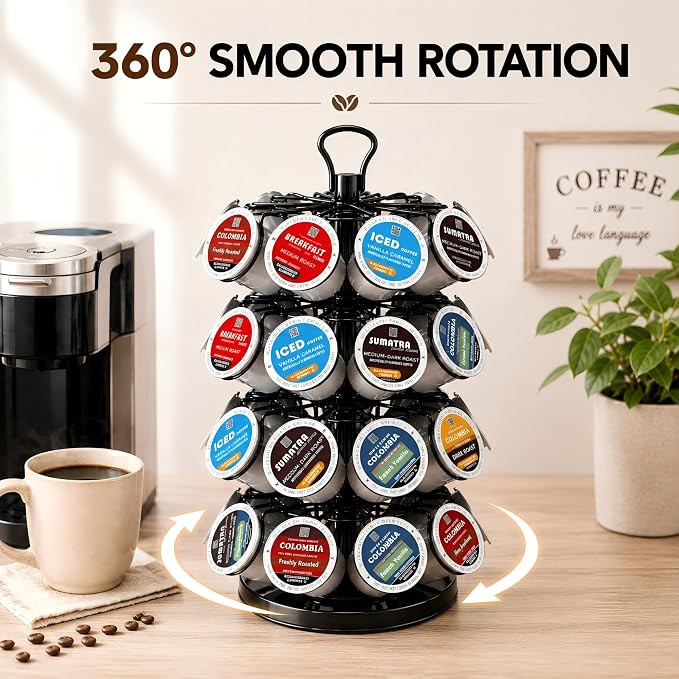 K Cup Holder-Coffee Pod Holder Organizer for 36 Pods,4-Tier K Cup Storage | K Cup Organizer,Stable Base,360°Rotating K Cup Carousel,Space-Saving for Countertop&Office,Coffee Pod Carousel Easy Assembly - Image 4