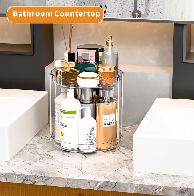 2 Pack 2 Tier Lazy Susan Spice Rack for Cabinet,Countertop and Pantry,9.5"W Small Rotating Turntable Organizer for Condiment,Pill Bottle,Vitamin,Medicine Cabinet Organizers and Kitchen Spice Organizer - Image 7