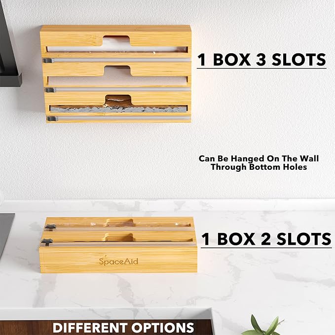 SpaceAid WrapNeat 3 in 1 Wrap Organizer with Cutter and Labels, Plastic Wrap, Aluminum Foil and Wax Bamboo Dispenser for Kitchen Storage Organization Holder for 12" Roll (Natural) (Pack of 2) - Image 7
