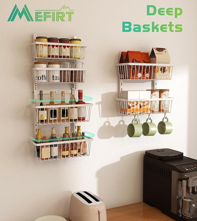 Mefirt 12 Inch Wide Narrow Over The Door Pantry Organizer 6-Tier White | Pantry Hanging Organizers and Storage, Adjustable Heavy-Duty Metal for Home & Kitchen, Back of Door Seasoning Rack - Image 4