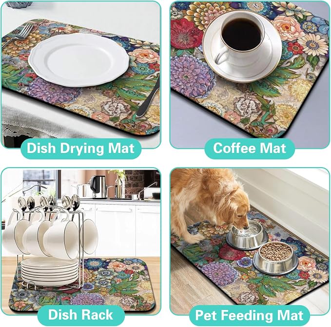 Dish Drying Mat for Kitchen Counter Matt, 2PCS 23"x15" Dish Drainer Mat & 24"x5.5" Sink Splash Guard, Super Absorbent Non-slip Rubber Backed - Image 6