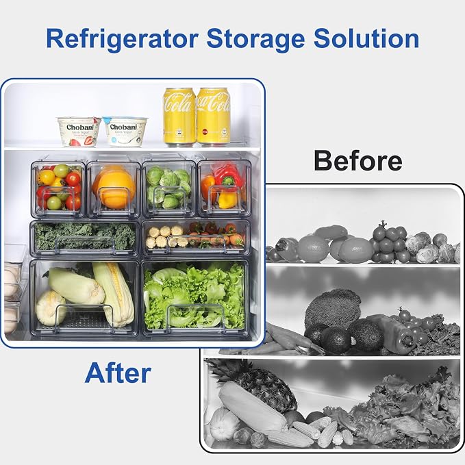 Refrigerator Organizers and Storage Drawers (2PCS, Medium) | Produce Water Draining, BPA Free, Stackable, Clear, Fruit and Veggie Organization, Pull Out Bins - Image 3