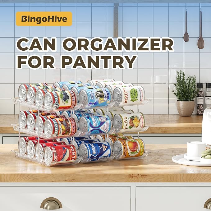 Can Organizer for Pantry Stackable 3 Tiers Can Storage Organizer Pantry Soda Can Organizer for Fridge 36 Cans Rack Automatic Rolling Canned Food Organizer for Refrigerator Kitchen Clear - Image 3
