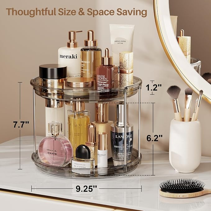 LAMU 2 Pack 2 Tier Lazy Susan Turntable Organizer 9.25'' Rotating Spice Rack Organization for Cabinet, Kitchen, Pantry, Countertop, Bathroom, Vanity, Medicine Cabinet Organizer, Grey - Image 3