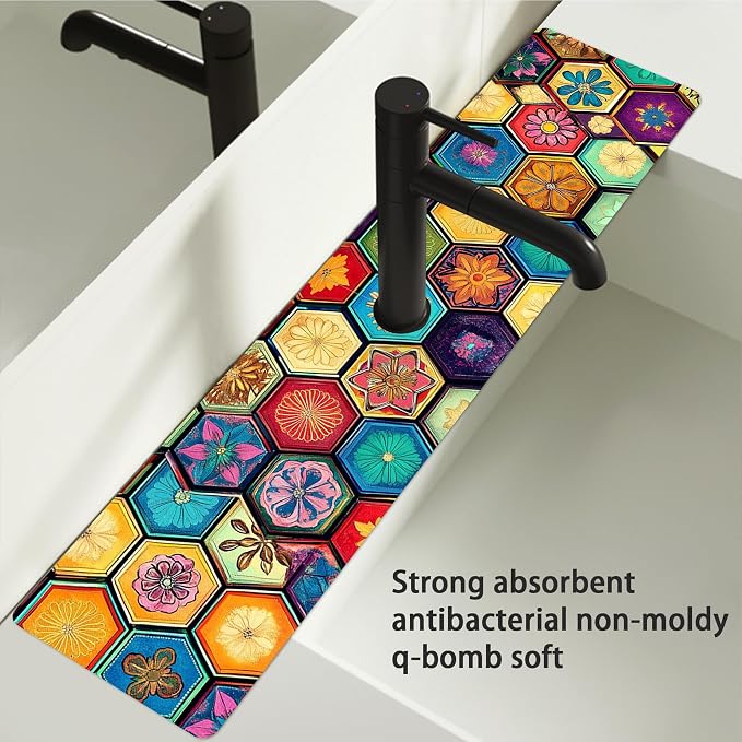 Bimkole 2 PCS Faucet Absorbent Mat, Kitchen Faucet Sink Splash Guard Wraparound Cloth Pads Drip Catcher for Sink Faucet for Kitchen Bathroom Faucet, Colorful Faucet Mat, 15 x 4 Inch Flower A7 - Image 6