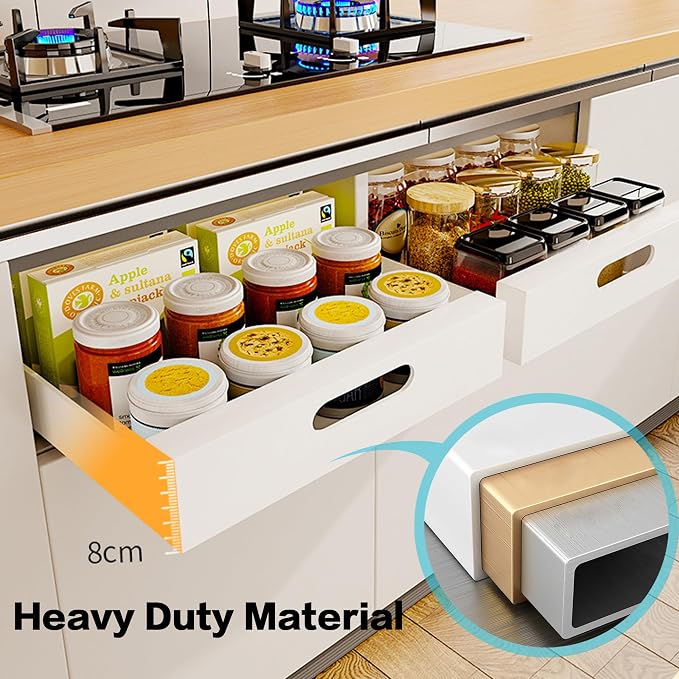 2 Pack Pull Out Cabinet Organizer Adhesive, 12" Wide,16.9" Deep Heavy Duty Slide Out Drawers for Face Frame or Frameless Cabinets, Roll Out Cabinet Organizer for Kitchen Organizer, Bathroom,Pantry - Image 5