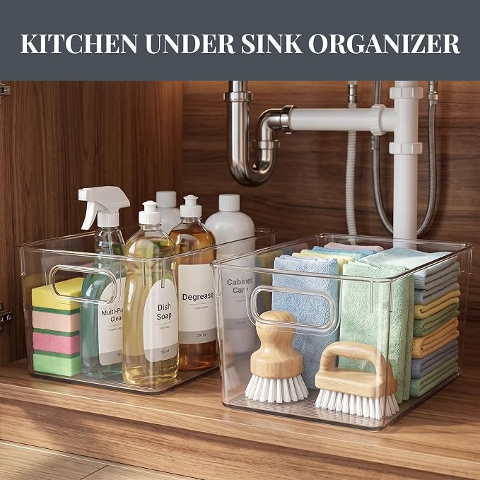 Heyuzb Pantry Organizers and Storage Large Capacity Under Sink Organizers, 2 PACK Clear Plastic Storage Bins for Kitchen, Laundry Room, Cabinet, Bathroom, Closet - Image 4