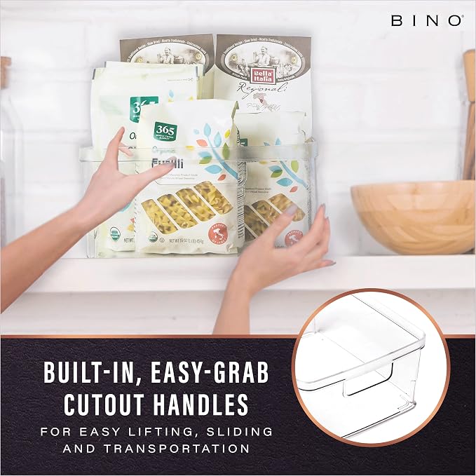BINO | Plastic Storage Bins, Medium - 2 Pack | THE LUCID COLLECTION | Multi-Use Built-In Handles | BPA-Free | Clear Storage Containers | Fridge Organizer | Pantry & Home Organization - Image 3