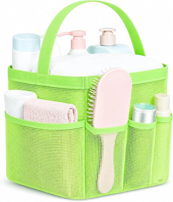 Mesh Shower Caddy Portable - 9 Pockets for College Dorm Room Essential | Large Capacity Mesh Shower Caddy with 9 Pockets, Portable Hanging Toiletry Bag for College Dorm, Gym, Camping and Beach by Attmu