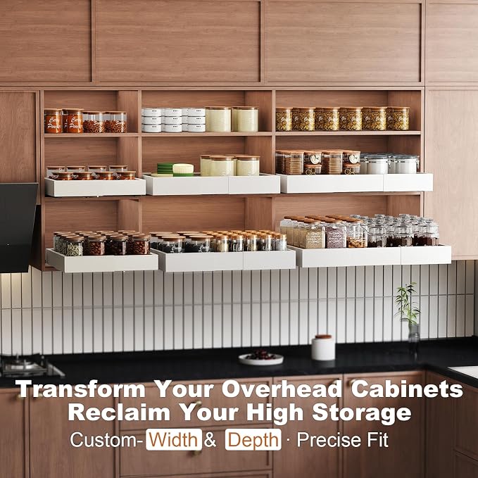 Fokyfok 2Pc Pull out Cabinet Organizer,11"-18"W,10"-13"D,Expandable | No Drill,Adjustable,Roll out Drawers,Adhesive Sliding Drawers,Slide out Shelves for Cabinets Without Lip,Kitchen,Pantry,White - Image 7