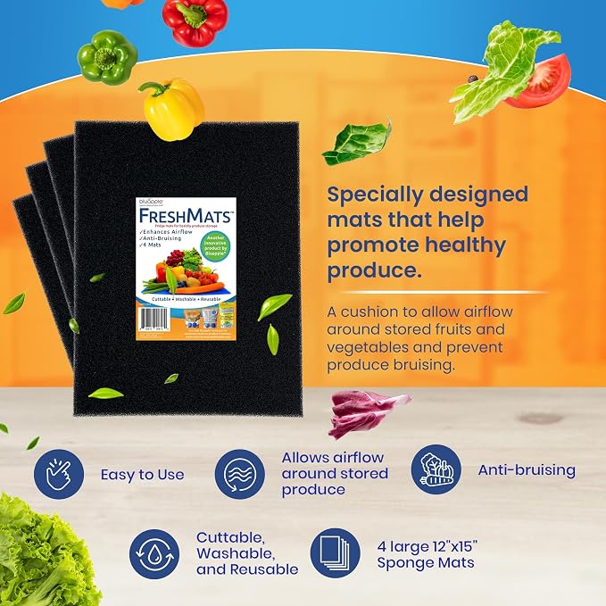 Bluapple FreshMats, Refrigerator Bin Liner, Fridge Drawer Mats, Crisper Life Extender Liner Keeps Produce Fresh Longer, Anti-Bruising, for Air Circulation, Washable & Reusable (4-Mats, 12x15, Black) - Image 2