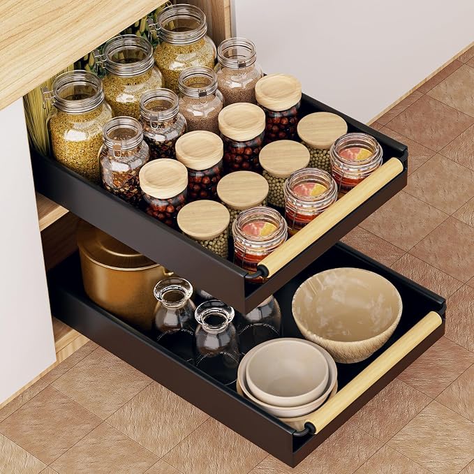 Pull out Cabinet Organizer, 16" Deep Pull Out Drawer for Kitchen Cabinets Adhesive with Nano Film, Slide out Cabinet Organizer Shelf for Pantry Bathroom Organization Black - Image 7