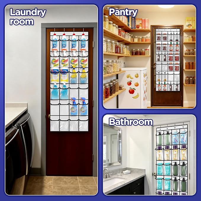 Clear Cleaning Supplies Organizer,Cleaning Products 24 Large Pockets | Over The Door All Purpose Cleaner Holder for Laundry Bathroom, Auto Glass Cleaner Organizer for Garage,Spray Bottle Holder - Image 6