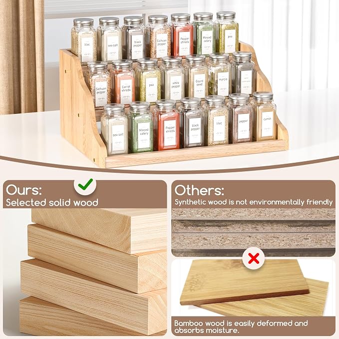 Tiered Spice Rack Organizer for Cabinet, Wooden Spice Rack for Countertop, Spice Shelf organizer Spice Organization for Cabinet - Image 6
