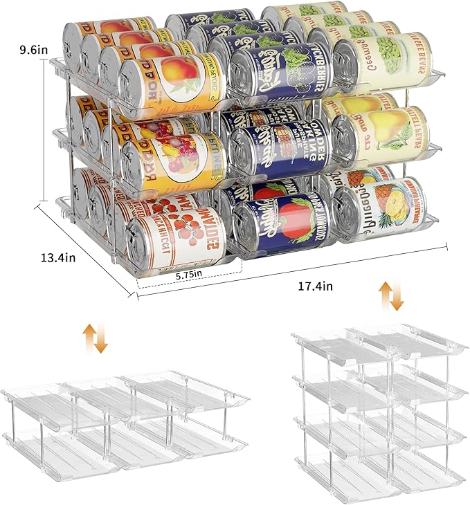 LXLXXL Can Organizer for Pantry Canned Food Storage Goods Holders 3 Tier | Automatic Rolling, Clear Acrylic Can Storage Rack, Sturdy and Stackable Shelf, for Fridge Cabinet Pantry Kitchen Organizer - Image 4