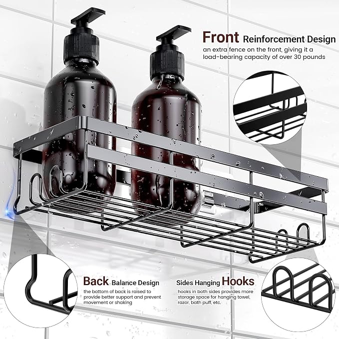 WOWBOX 4 Pack Adhesive Shower Caddies, No Drill Bathroom Shelves, X-Large | Stainless Steel Shower Shelf, Hanging Shower Organizers for Bathroom Storage, Home Decor, Bathroom Accessories - Image 3